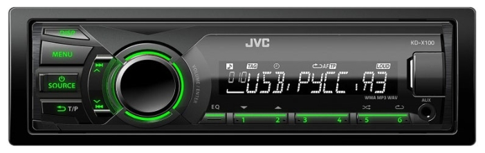 JVC | KD-X100EE | зеленая подсветка, USB, УКВ,  front AUX, съемная панель | 1