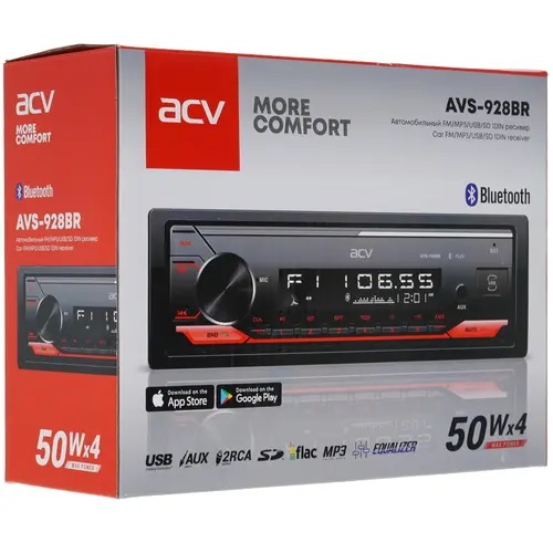 ACV | AVS-928BR | 1din/красная/FM/MP3/USB/BT/SD/FM/4*50/Bluetooth/съемн.панель | 5