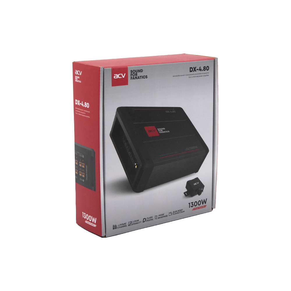 ACV | DX-4.80 | 4x80вт | 4-3-2 канал/4-2 Om/High-pass/Low-pass/Dclass I 6