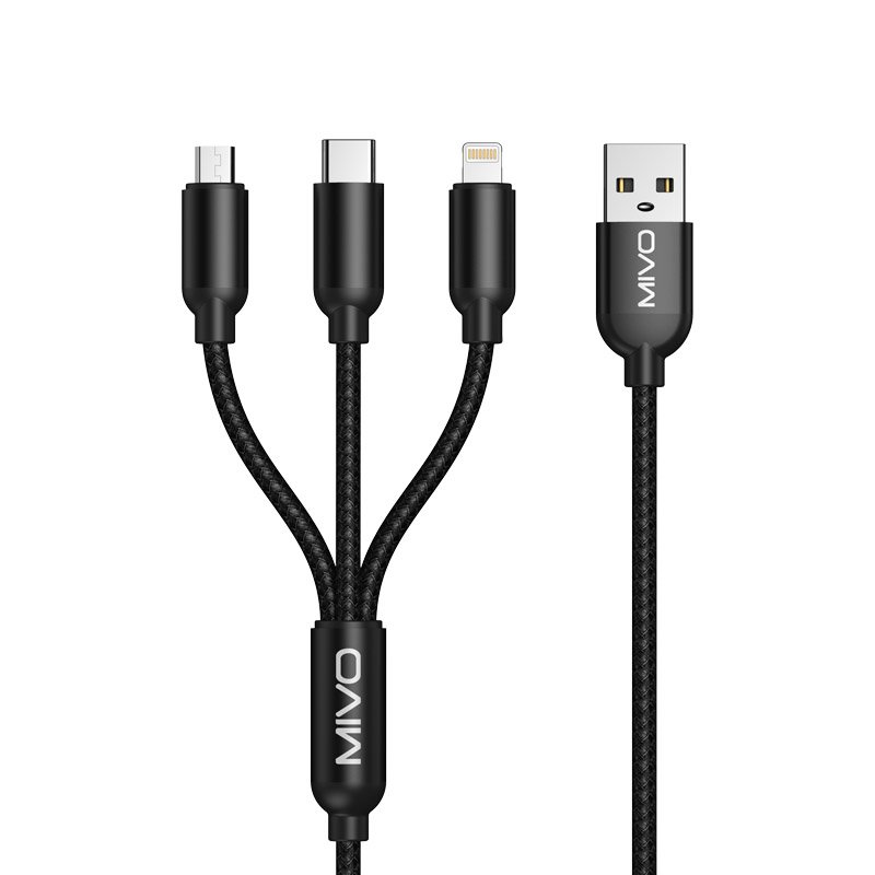 Mivo | MX-73 |  Универсальный кабель 3в1  Micro USB + Type-C+ Lightning  3 А  1.2 м | 1