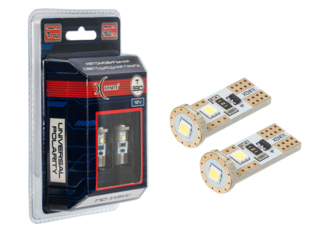 XENITE| T10 W5W T 330 | Диодная лампа БЦ 5000K , 150Lm , белая уп.2шт | 1