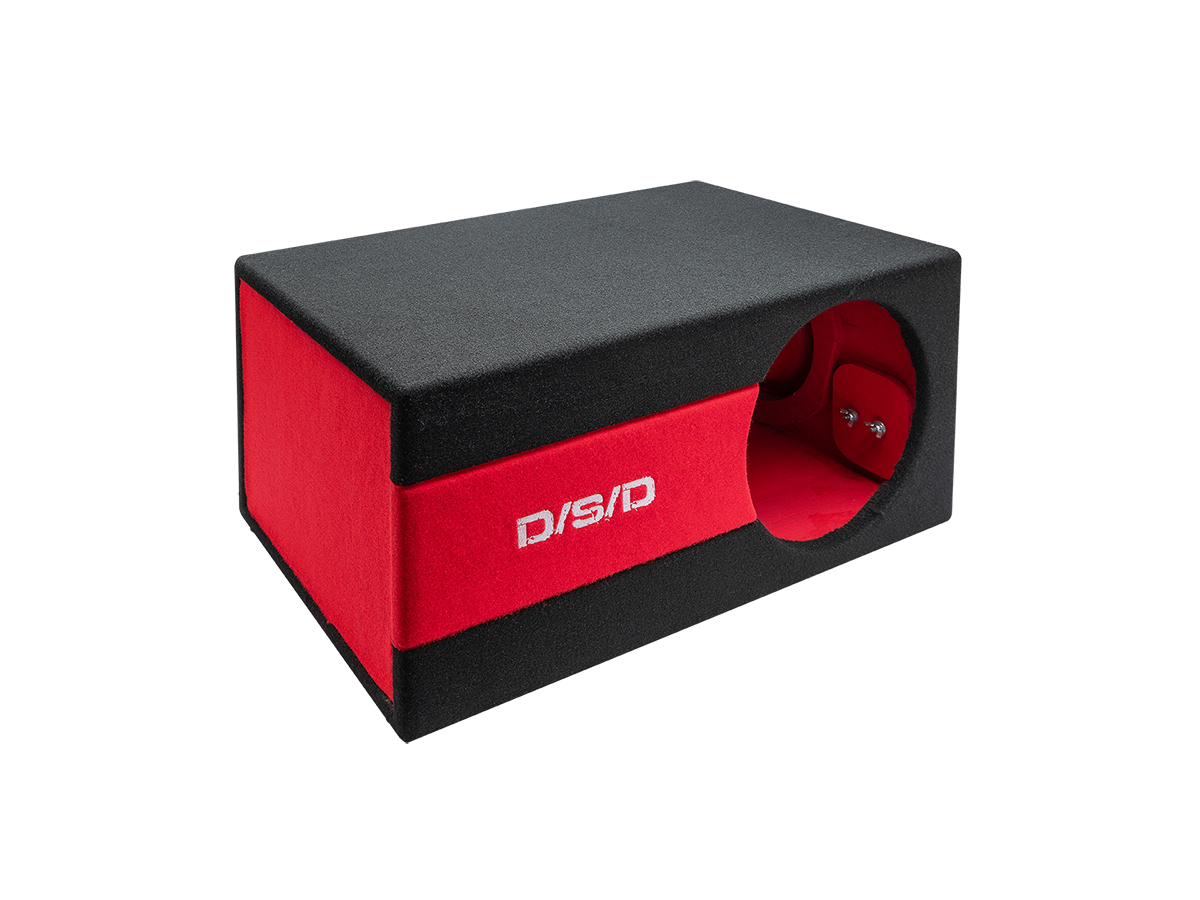 D/S/D | Короб 12" ФАНЕРА  |  Корпус КАРПЕТ ЧЕРНО-КРАСНЫЙ логотип D/S/D фазоинвертор 110 мм , 56л | превью 1