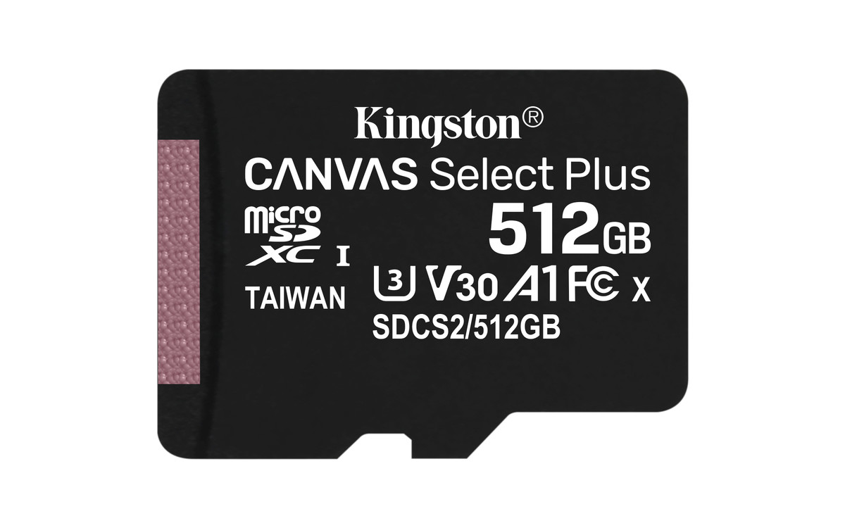 Kingston | MicroSD 512Gb | Карта памяти Canvas Select+ MicroSD 512Gb, Class 10 UHS-I U3 A1 100MB/s 3