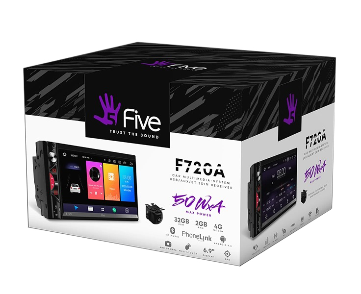 FIVE| F720A | 2din EURO//6.9"/Android9/1024*600/2+32Гб/FM/AM/USB/BT/GPS/WiFi/ | 4