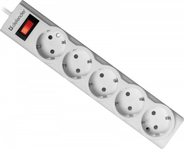 Defender | PowerS 50 | Сетевой фильтр 5 розеток, 3х1,0 мм2,  2200 Вт, 10А, 5 м| превью 1