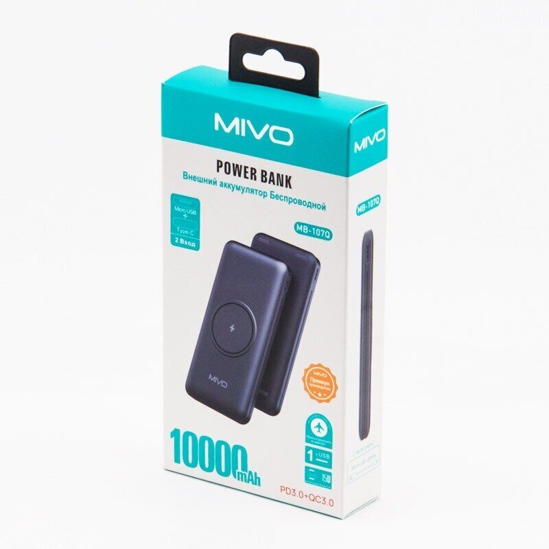 Mivo | MB-107 | Power Bank 10000 мА⋅ч для зарядки телефонов, смартфонов, Индикатор заряда | 3