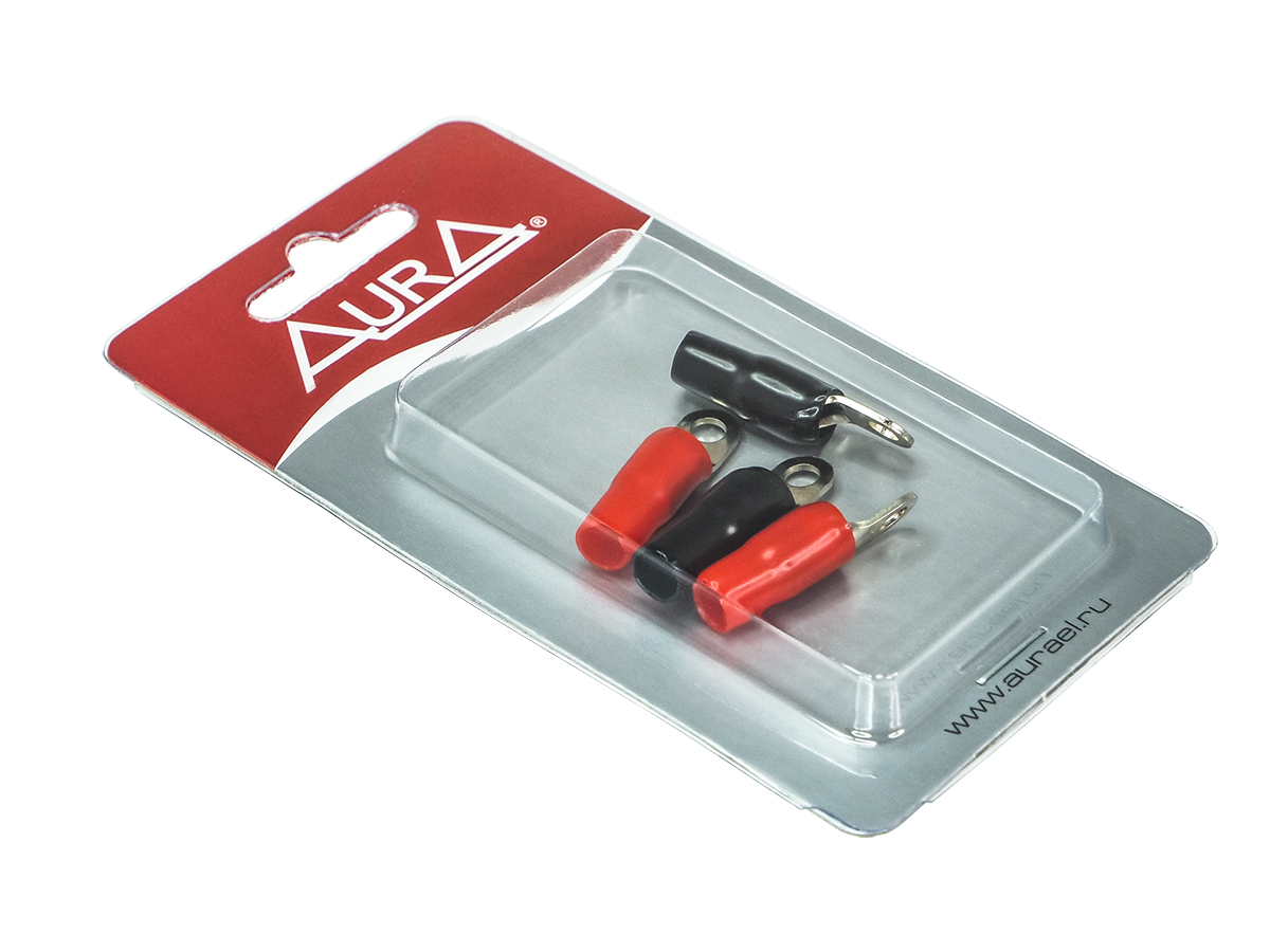 AurA | ACN-R104 | Клемма силовая, кольцевая, 4.2мм, 8Ga, 2 красных + 2 черных, Nickel, блистер | превью 2