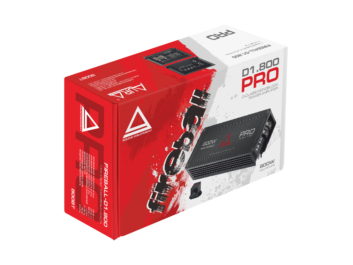 AurA | FIREBALL-D1.800 PRO | 1x300w (4 Ohm), 1x550w (2 Ohm), 1x800w (1 Ohm), 35Hz-250Hz, ДУ | 8