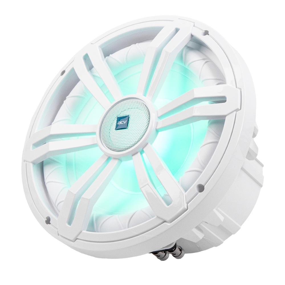 ACV | MRS102DLW | морской сабвуфер10" с RGB подсветкой/белый/2+2Ом/IPX4/RMS 300W | 1