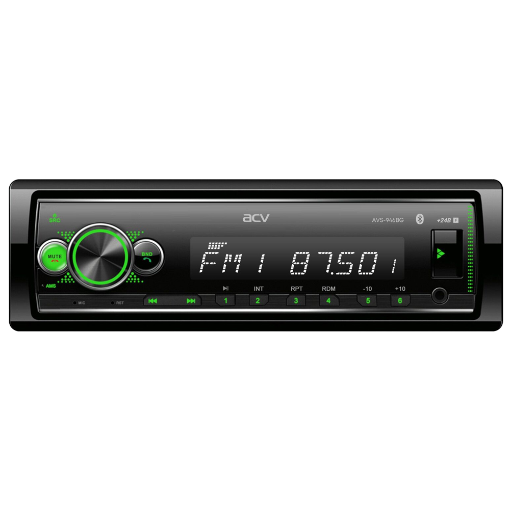 ACV | AVS-946BG | 24V!/зеленая/BT/USB/SD/FM/AUX/MP3/4*45/фикс.панель | 1