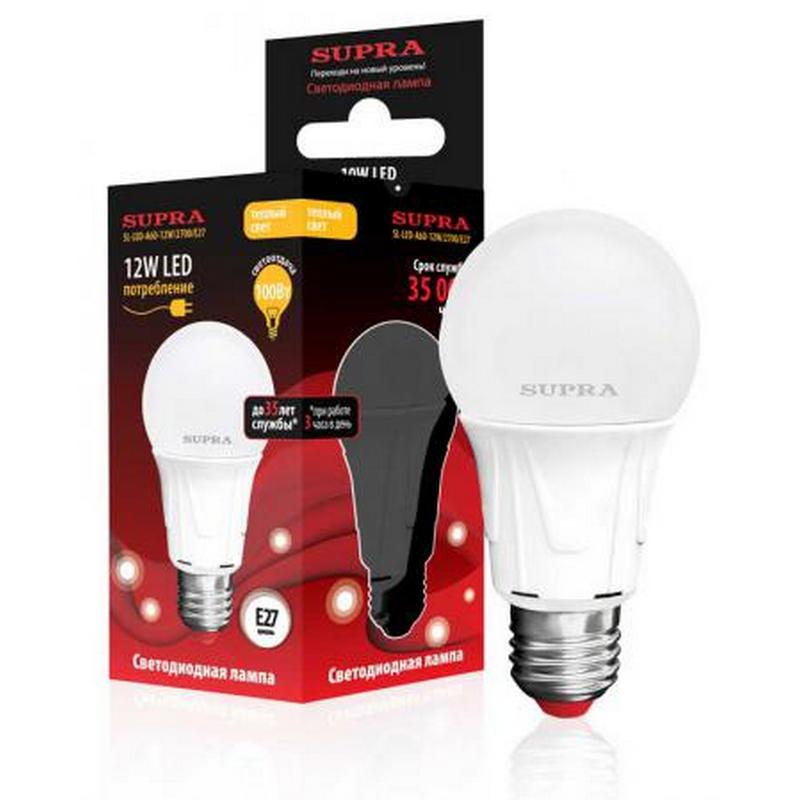 Лампы Supra | SL-LED-A60-12W/2700/E27 | светодиодная лампа Мощность -12 Вт, Цоколь - Е27, 2700К | 1