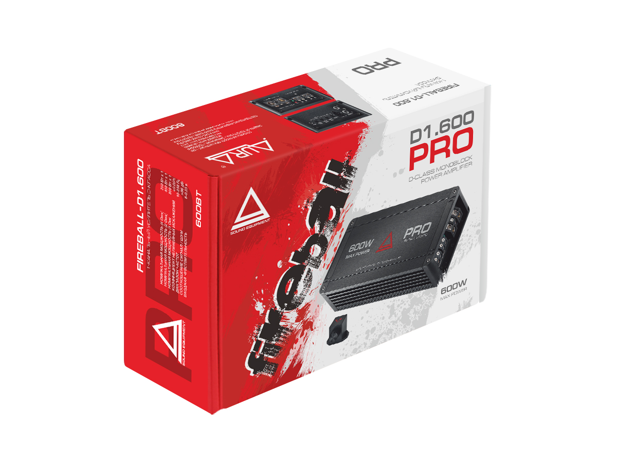 AurA | FIREBALL-D1.600 PRO | 1x250w (4 Ohm), 1x450w (2 Ohm), 1x600w (1 Ohm), 35Hz-250Hz, ДУ | 8