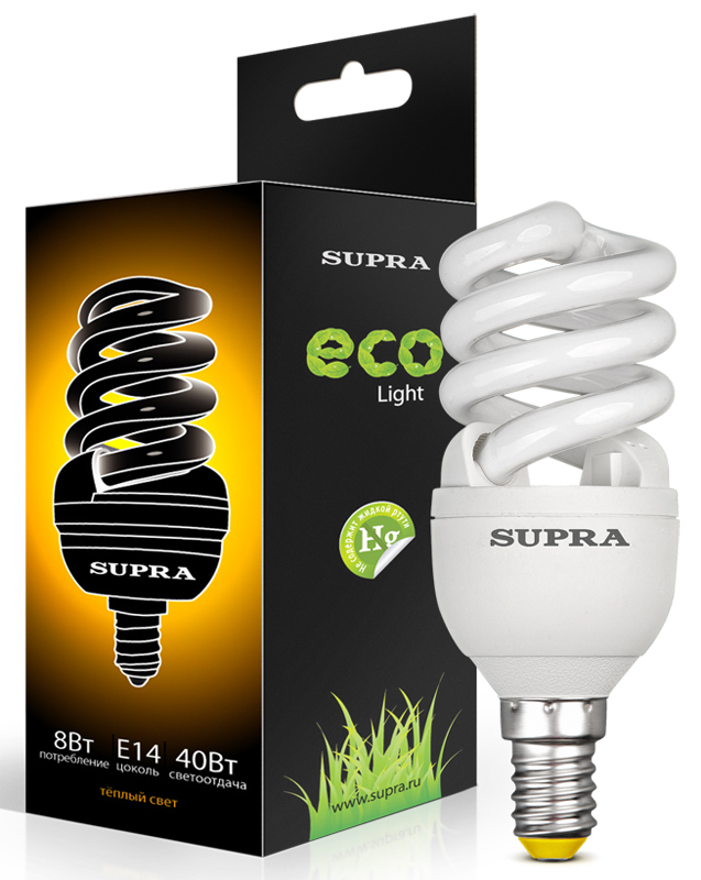 Лампы Supra | SL-FSP-8 4200 E-14N | люминесцентная лампа Мощность - 8 Вт, Цоколь - Е14, 4200К | 1