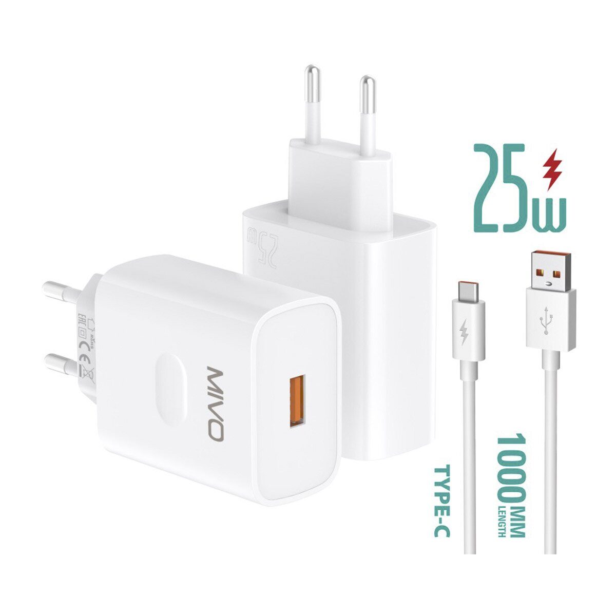 Mivo | MP-250Q | Сетевое зарядное устройство 25W кабель длиной 1 метр с разъемом Type-C   | превью 1