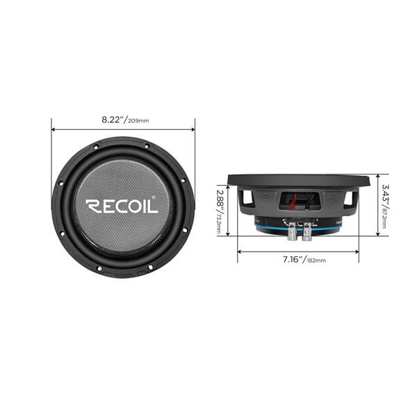 Recoil | PWS8D2 | Сабвуфер плоский, 8"(мм), 2+2Ом, 38-600 Гц, RMS/Peak - 250W/500W | 6