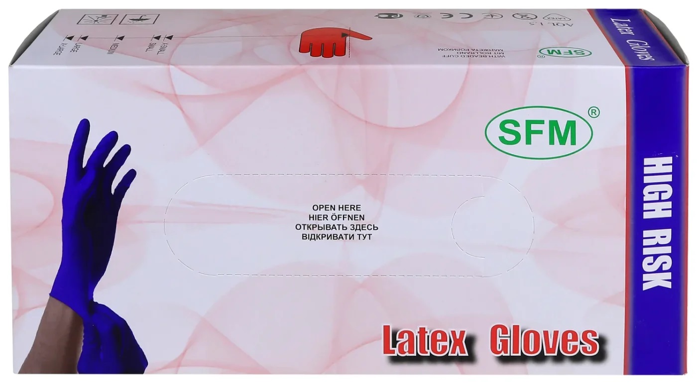 SFM | Перчатки хоз. латексные | HIGH RISK, Латекс, синий, Размер L, 50шт/уп 3
