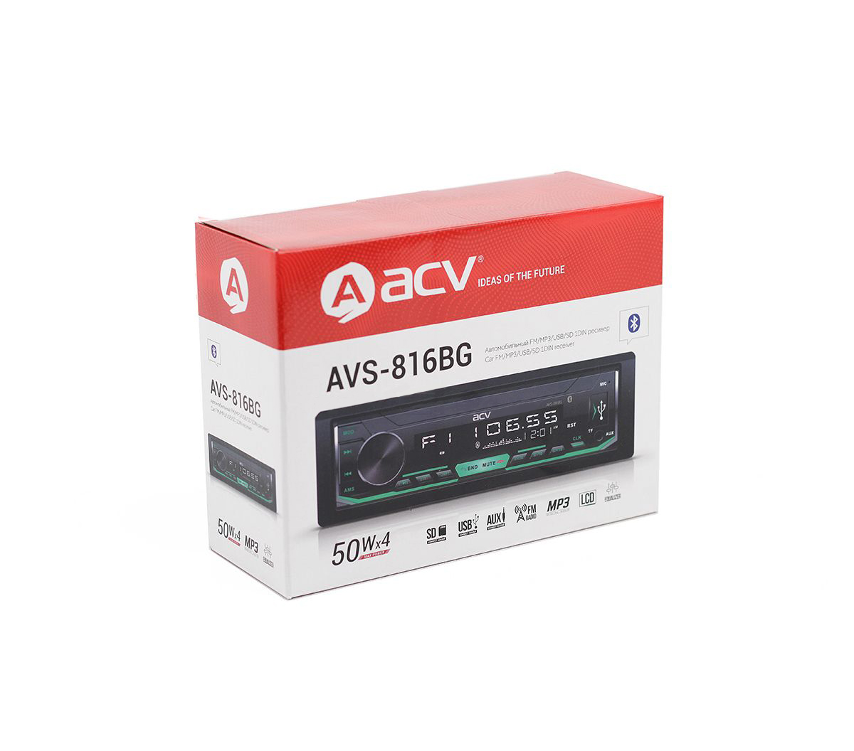 ACV | AVS-816BG | 1din/зеленая/Bluetooth/USB/AUX/SD/FM/4*50 | 4