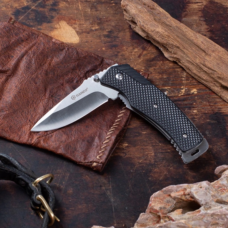 GANZO | Нож Ganzo G618 | черный, замок:линейный (Liner Lock), клинок:80мм, общая длина:195мм. | превью 3