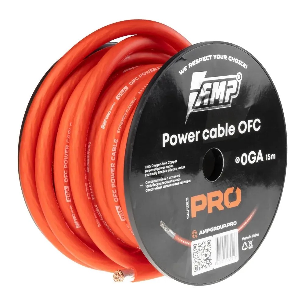AMP | PRO 0Ga | OFC Extremely flexible СИЛОВОЙ кабель медь. КРАСНЫЙ Бухта 15м цена за метр | превью 1