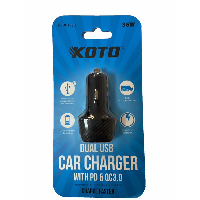 KOTO | KTU01623 | Автомобильное зарядное устройство 2 USB PD и QC3.0/12-24 В/36 Вт/1,5-3 А| превью 3