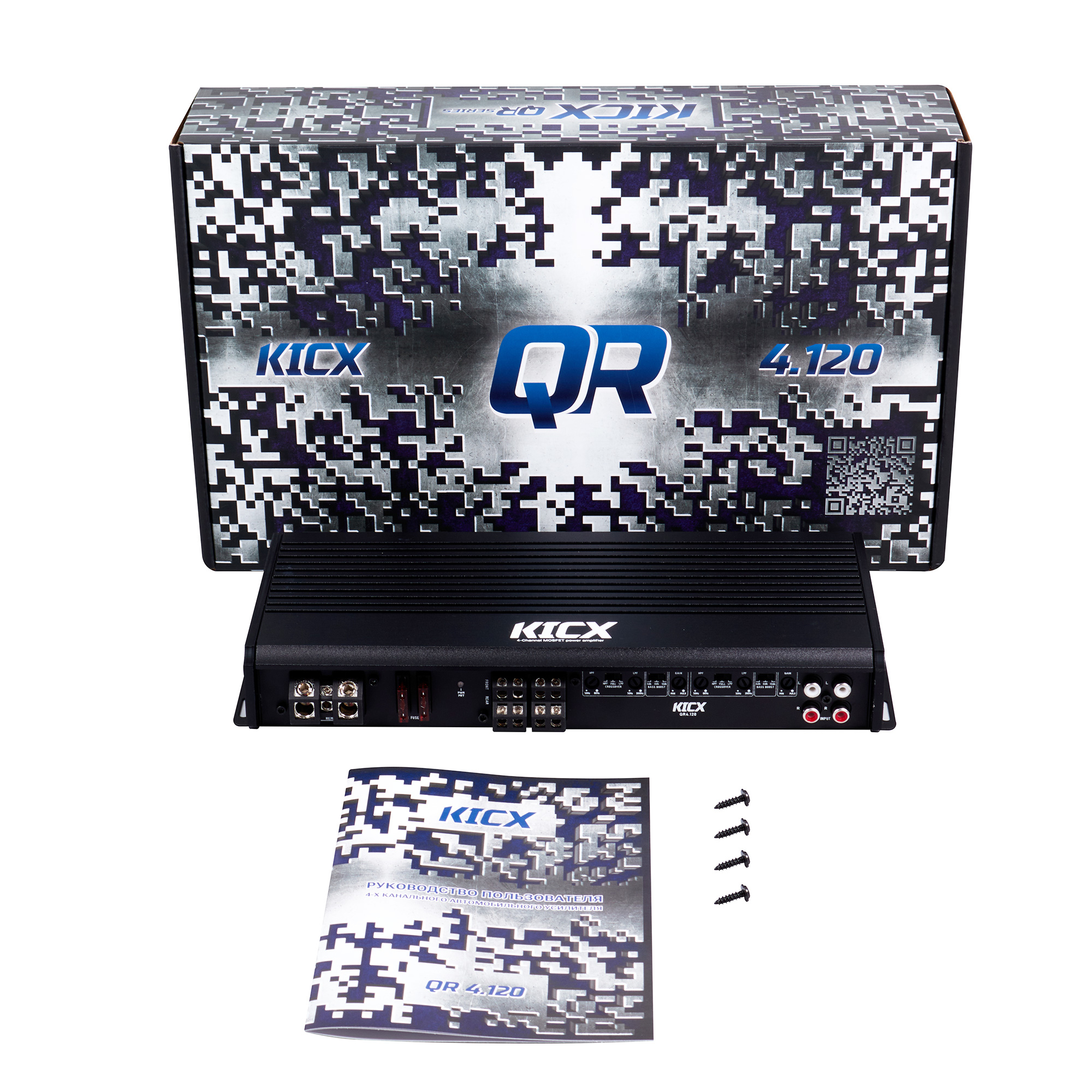 KICX | QR 4.120 | 4-кан, класс AB , мощность RMS 120 Вт х4 ( 4 Ом ), 150Втх4, ( 2 Ом ) | 6