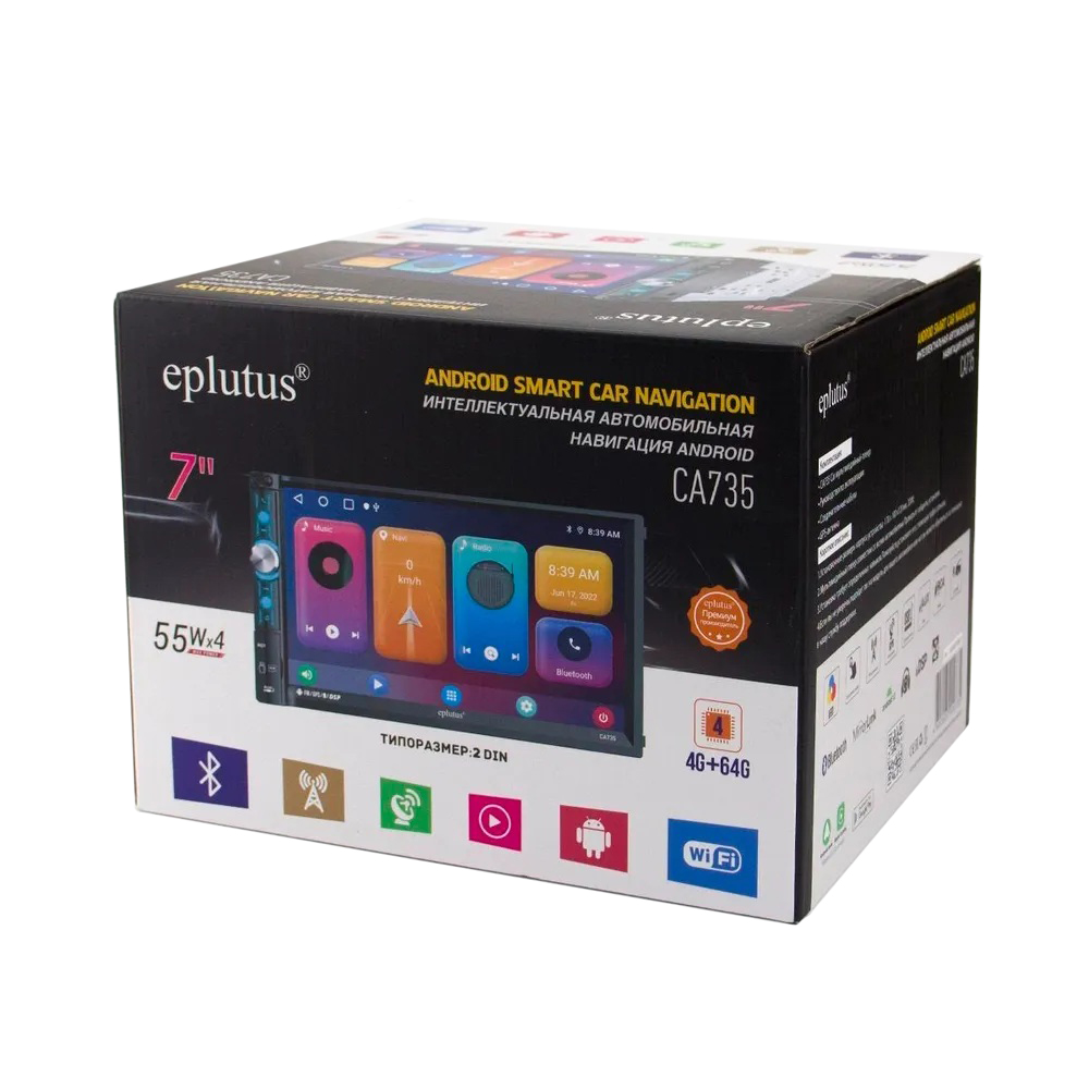 Eplutus | CA 735 | Android 12, 4G. дисплей 7 "1280 х 720, 4+64 Гб, 4х55W, USB, AUX, FM, BT 5.0 | 5