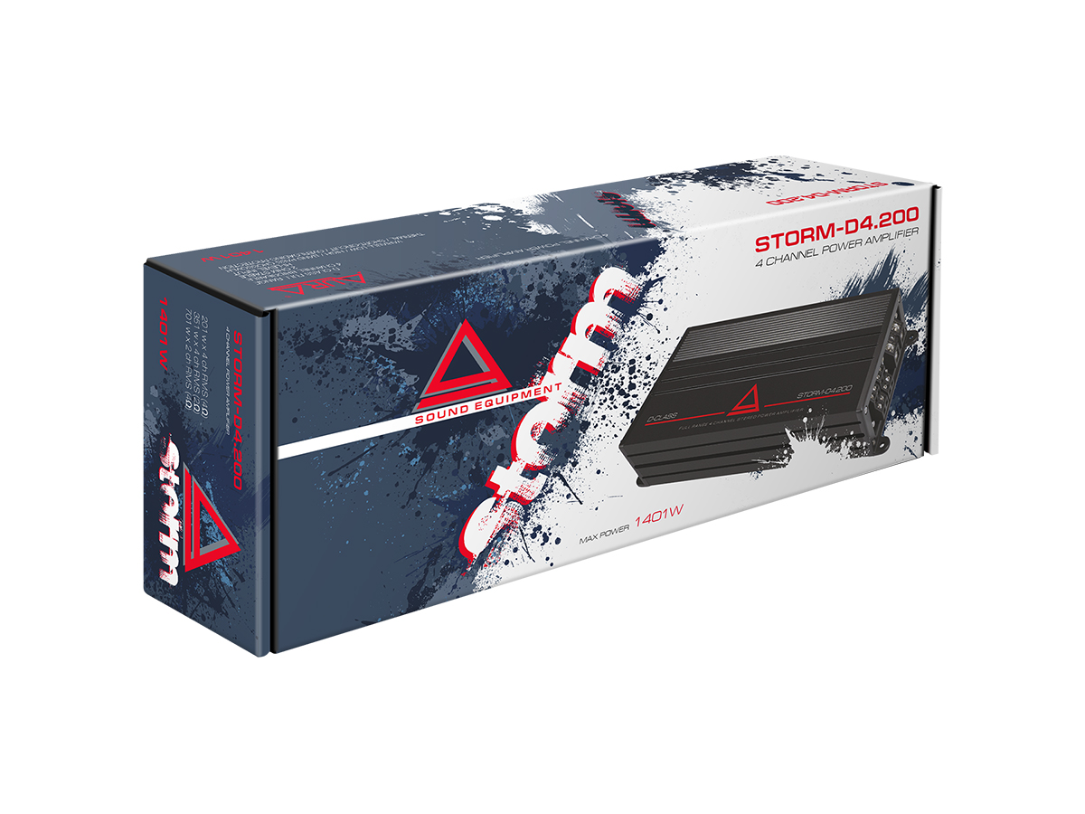 AurA | STORM-D4.200 | 4x200w (4 OHM), 4x350w (2 OHM), 2x700w (4 OHM), LPF/HPF/BPF | 6