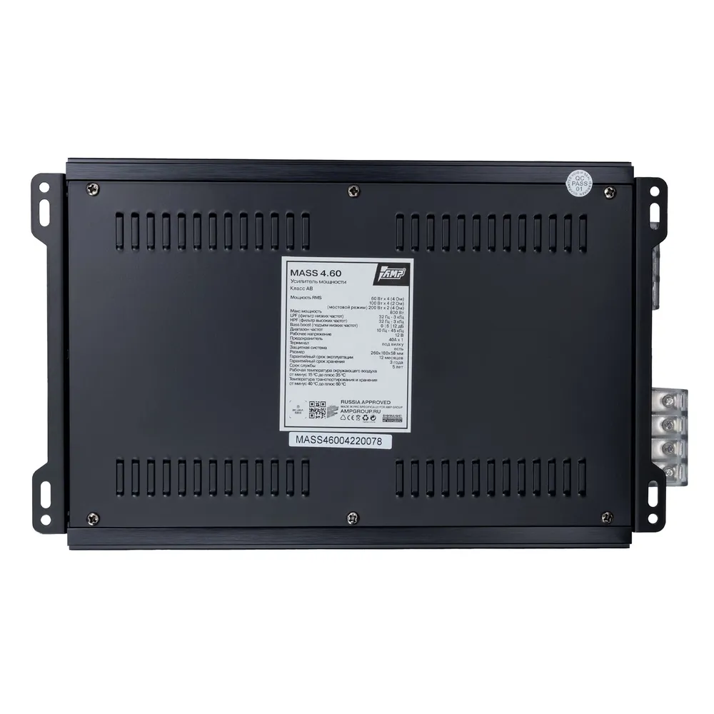 AMP | MASS 4.60 | 4-кан, класс AB , мощность RMS 60 Вт х4 ( 4 Ом ), 100Втх4,  ( 2 Ом ) | 6