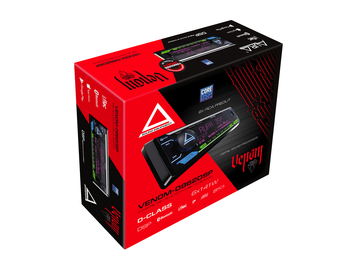 AurA | VENOM-D862DSP | D-CLASS 6х141w, CORE-DSP (8 RCA, 6V), FLAC, BT 5.3, 3-ZONE RGB, D-SWC, ДУ | 8