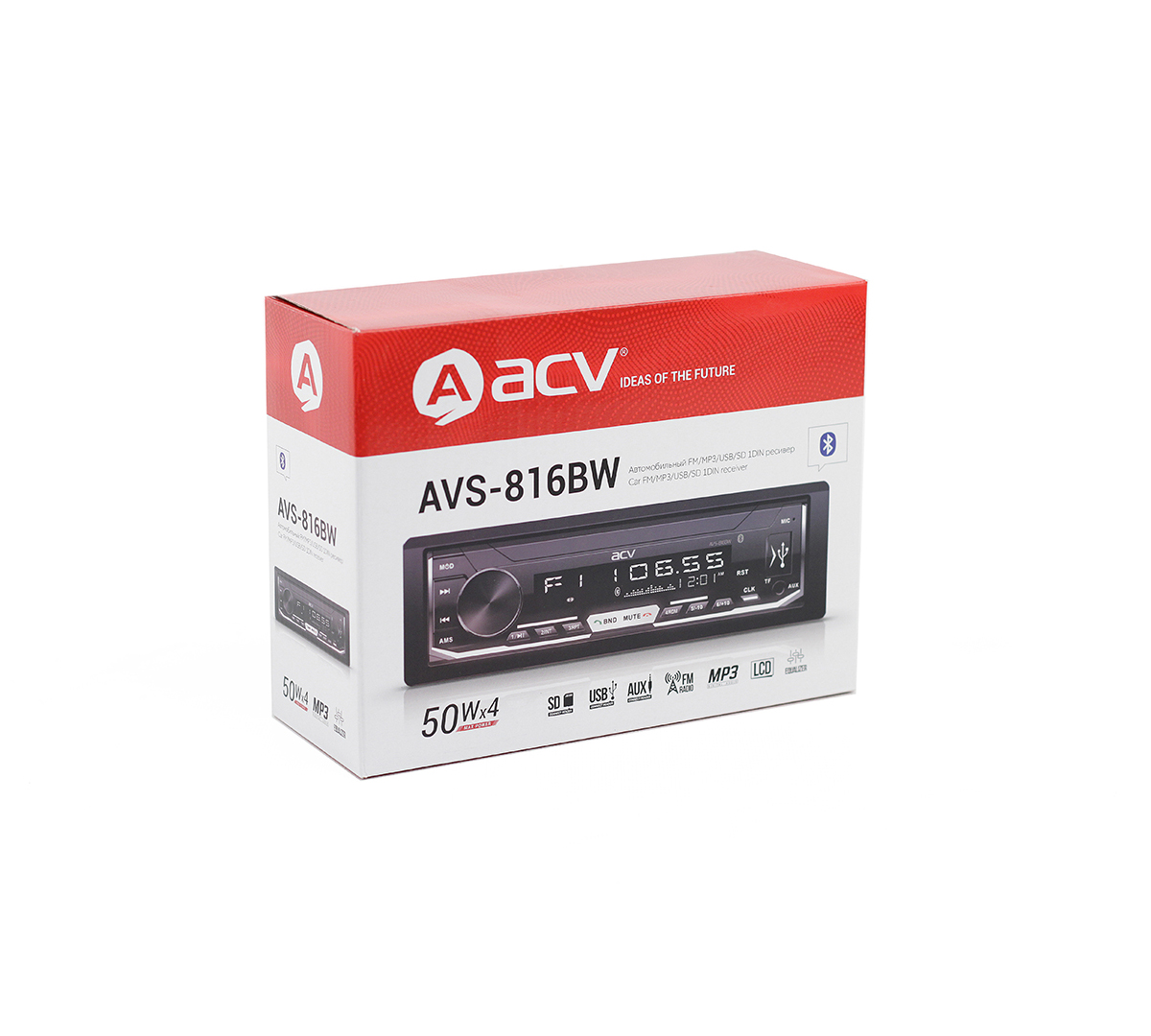 ACV | AVS-816BW | 1din/белая/Bluetooth/USB/AUX/SD/FM/4*50 | 4