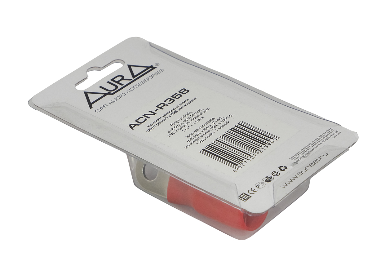 AurA | ACN-R358 | Клемма силовая, кольцевая, 8 мм, 2Ga, 1 красная + 1 черная, Nickel, блистер | превью 3