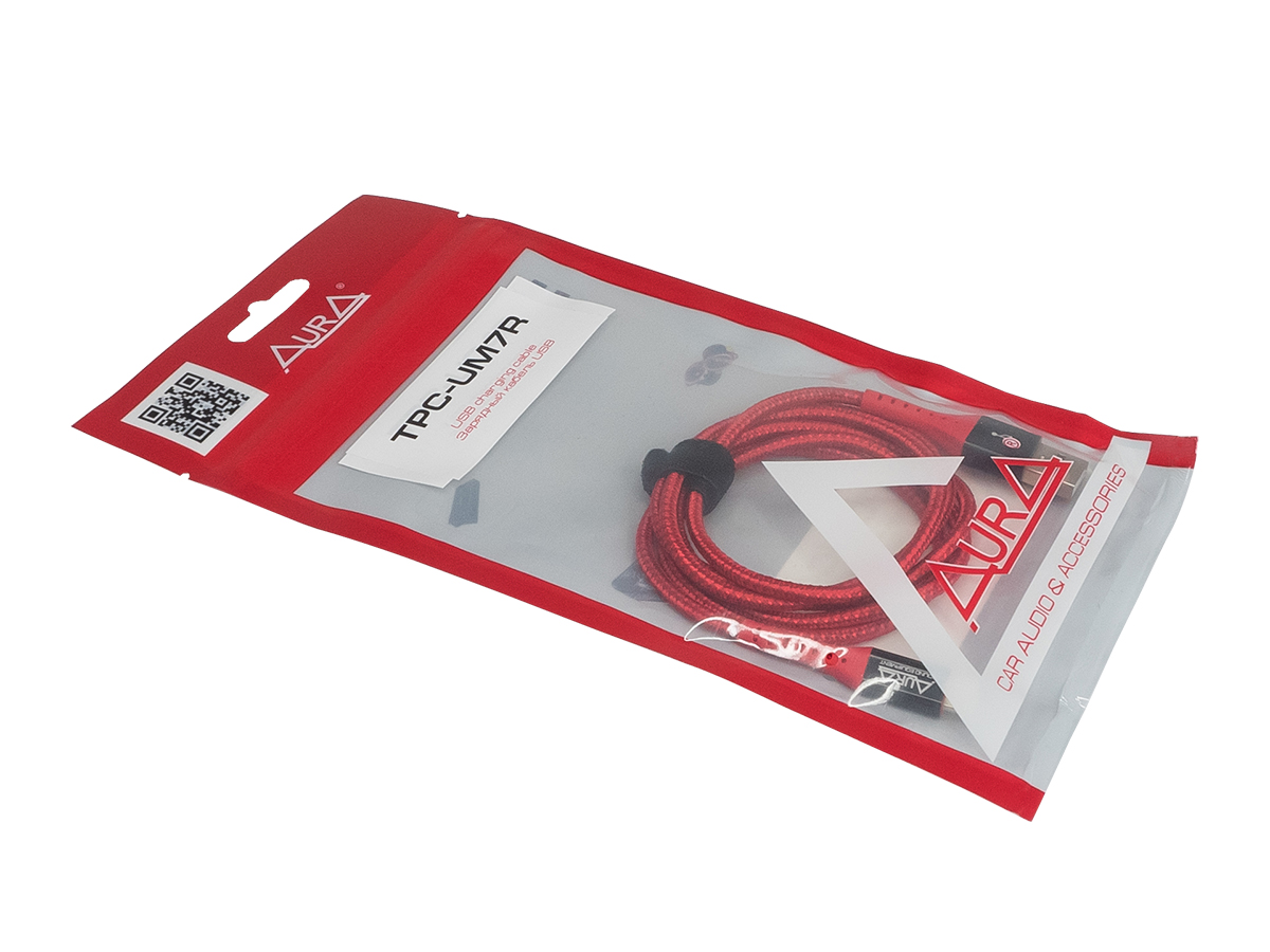 AurA | TPC-UM7R | Кабель USB - microUSB, 1.2m, тканевая оплетка, красный | 2