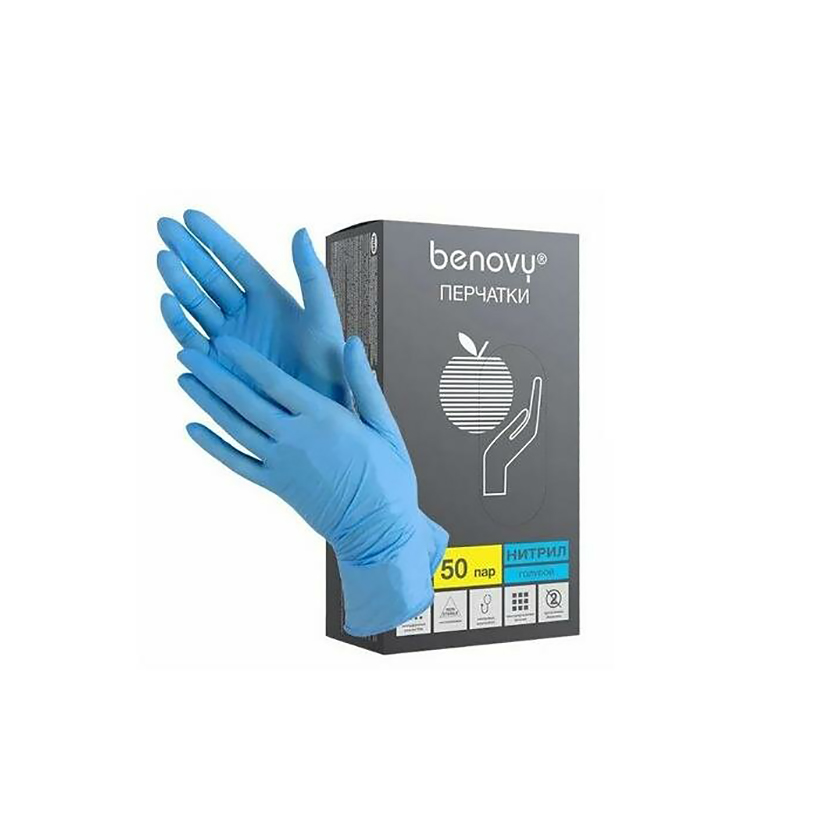 GRASS | Перчатки BENOVY | Перчатки нитриловые, в упаковке размер XL/50 пар. ГОЛУБЫЕ превью 2
