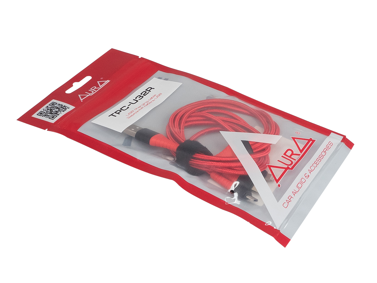 AurA | TPC-U32R | Кабель USB 3в1, Lightning/MicroUSB/TYPE C, 1.2m, тканевая оплетка, красный | превью 2