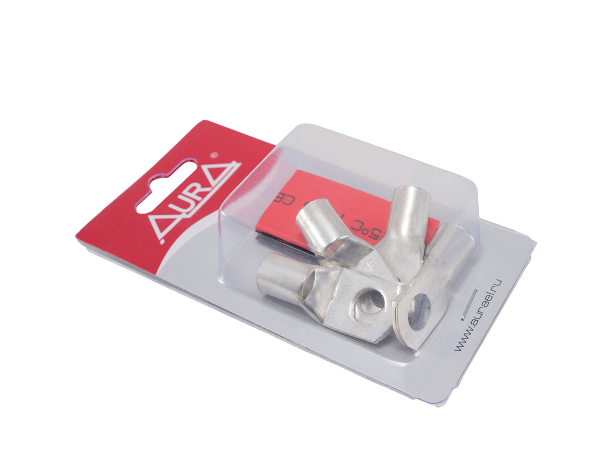 AurA | ACN-R518/4 | Клемма силовая, кольцо, 10 мм, 2Ga, 2 красных + 2 черных, термоусадка, Nickel | 2