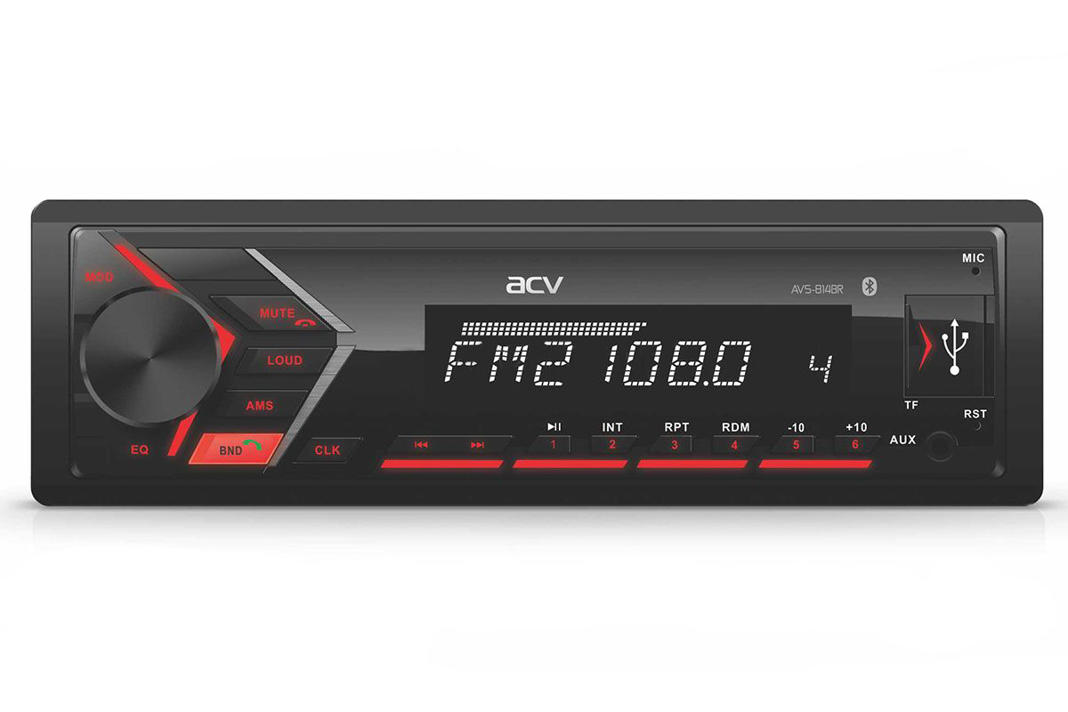 ACV | AVS-814BR | 1din/красная/Bluetooth/USB/AUX/SD/FM/4*50 | превью 1