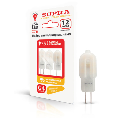 Лампы Supra | SL-LED-12V-2,5W/3000/G4 set | светодиодная лампа Мощность - 2,5 Вт,Цоколь - G4, 3000К| превью 1