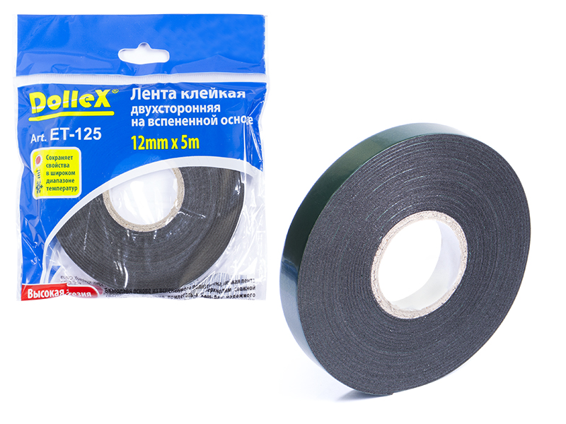 Скотч двусторонний | ET-125 | Dollex лента клейкая двухсторонняя 12мм х 5м зеленая | превью 3