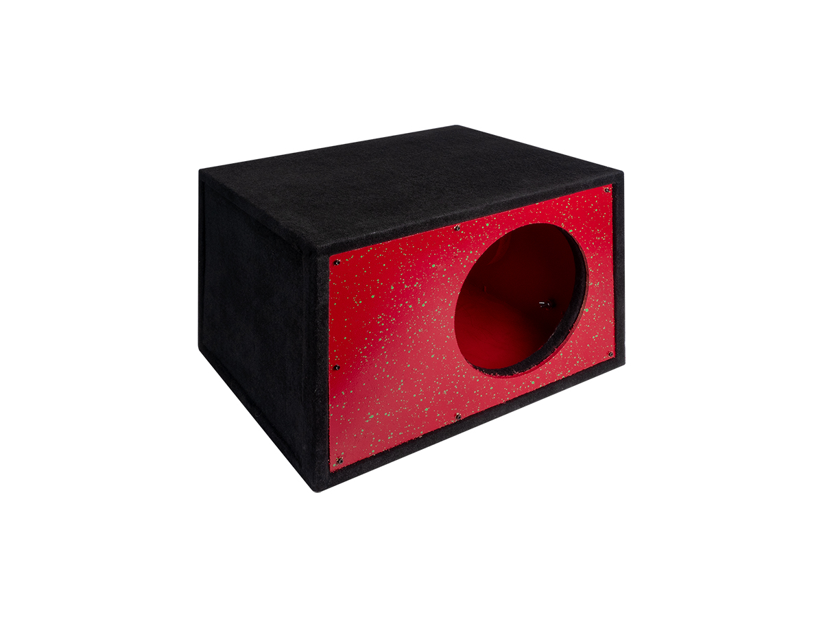 D/S/D | Короб 10" ФАНЕРА  |  Корпус Искра ЗЕЛЕНАЯ НА КРАСНОМ фазоинвертор 110 мм , 49л | превью 1