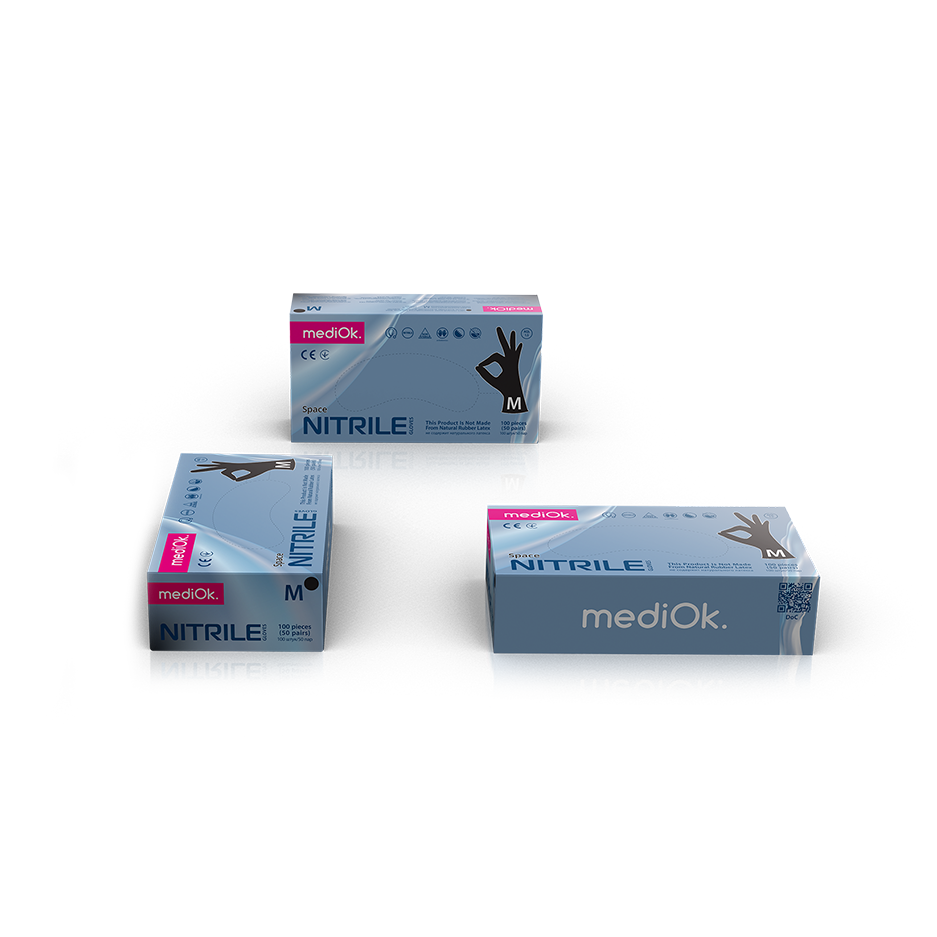 GRASS | Перчатки mediOK | Перчатки нитриловые, в упаковке размер M/50 пар. ЧЕРНЫЕ 3