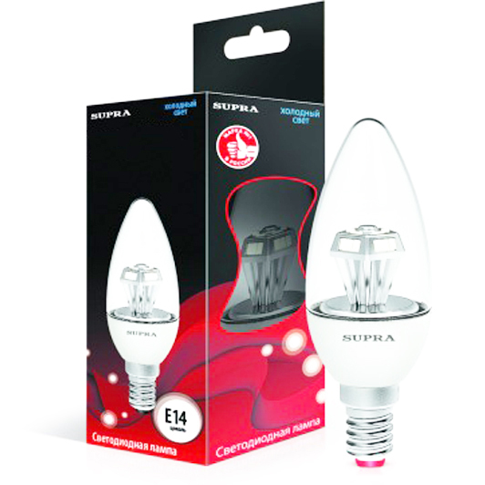 Лампы Supra | SL-LED-CR-CN-6W/3000/E14 | светодиодная лампа Мощность - 6 Вт,Цоколь - Е14, 3000К| 1