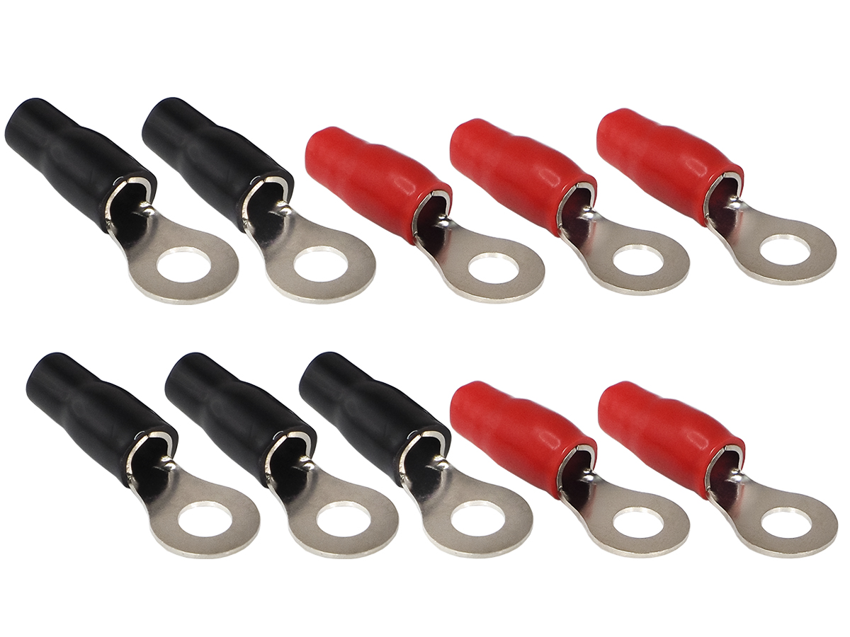 AurA | ACN-R108/10 | Клемма силовая, кольцевая, 8 мм, 8Ga, 5 красных + 5 черных, Nickel, блистер | превью 1
