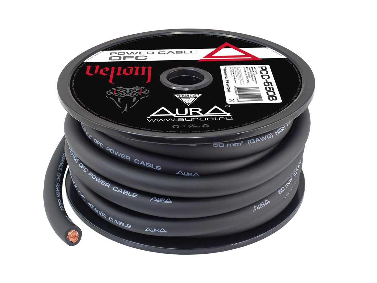 AurA | PCC-550B | 0GA (50мм²) бескислородная медь (OFC), цена за 1 метр, черный, бухта 10м | 1