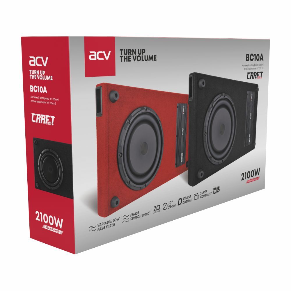ACV | BC 10AR| 10" Slim/красный/активный/2Om/RMS 350W | 6