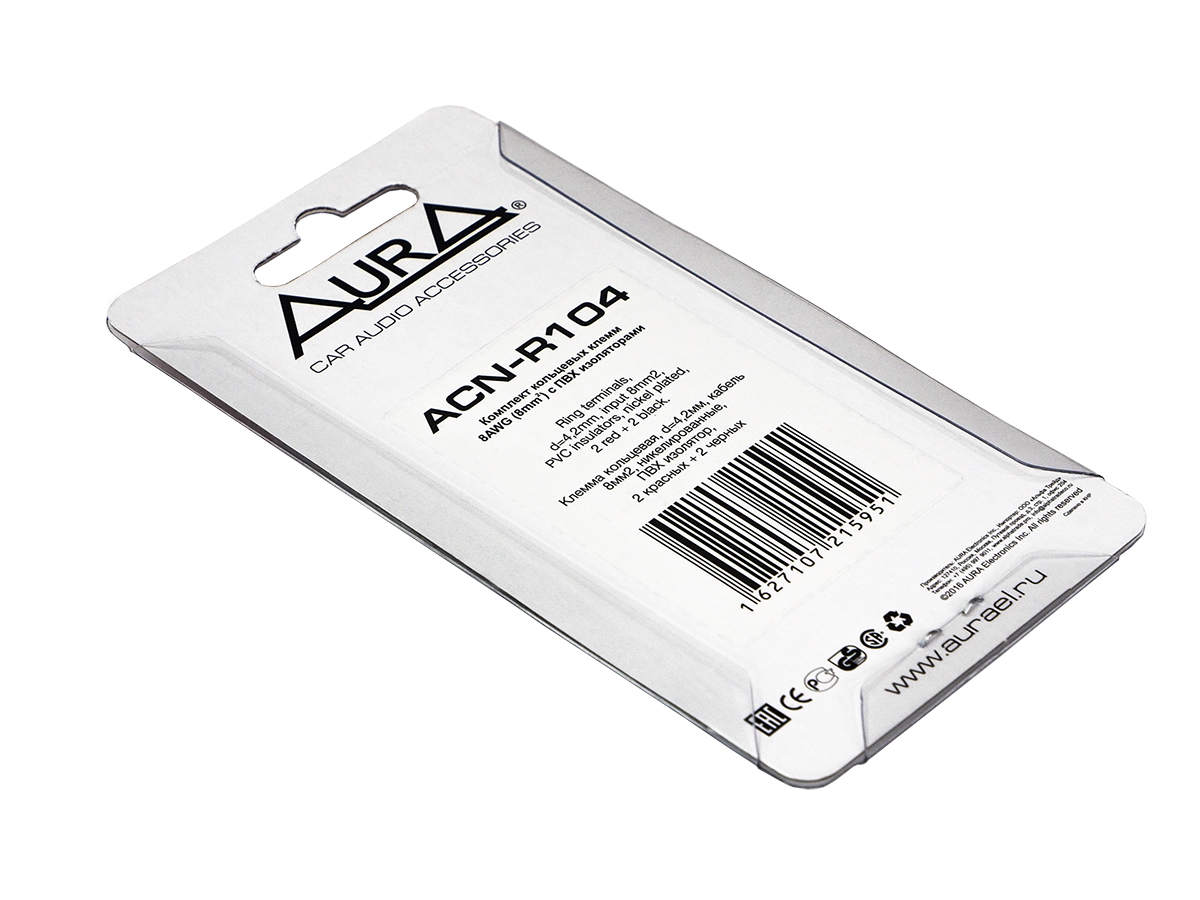 AurA | ACN-R104 | Клемма силовая, кольцевая, 4.2мм, 8Ga, 2 красных + 2 черных, Nickel, блистер | превью 3
