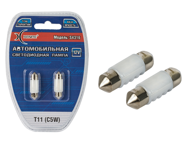XENITE | T11 C5W S4316 | 4SMD Диодная лампа в осв.салона 31мм ,80Lm ,белая уп.2шт | 1