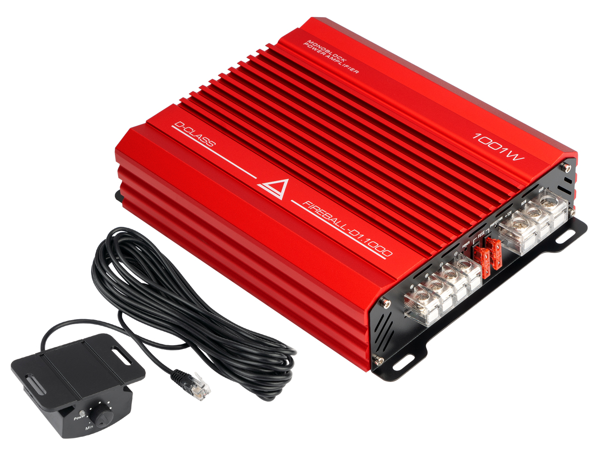 Усилитель AurA FIREBALL-D1.1000 1x430w (4 Ohm), 1x730w (2 Ohm), 1x1000w (1 Ohm), 10Hz-250Hz, ДУ