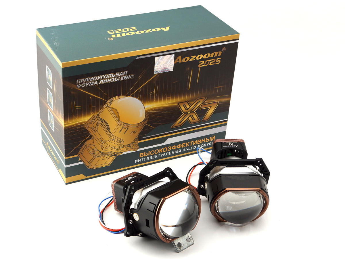 AOZOOM | X7 | Bi-LED модули ПРЯМОУГОЛЬНЫЕ 12V, 3", 5500K , 55W/63W, КОМП. 2 ШТ.| 4