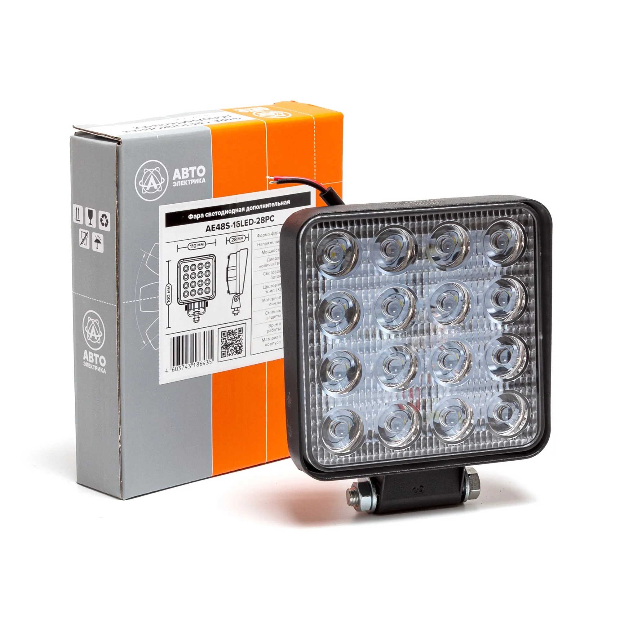 Автоэлектрика| AE48S-16LED-28PC |Фара светодиодная,квадратная,SLIM,110*28*140,,48Вт,10-30V,1шт | 5