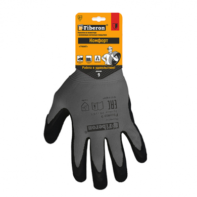 Fiberon | Комфорт ГРАФИТ |Перчатки, полиэстер, вспененное латексное покрытие,разм.9(L)| превью 2